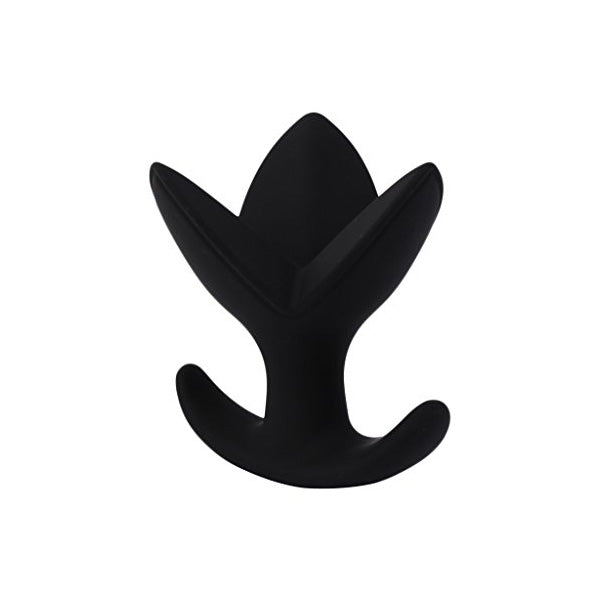 Black lotus-shaped anal plug on a white background