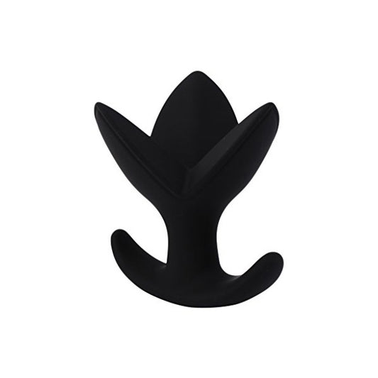 Black lotus-shaped anal plug on a white background