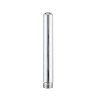 A stainless steel enema nozzle with a tapered ball-shaped head, designed to attach to a shower hose.