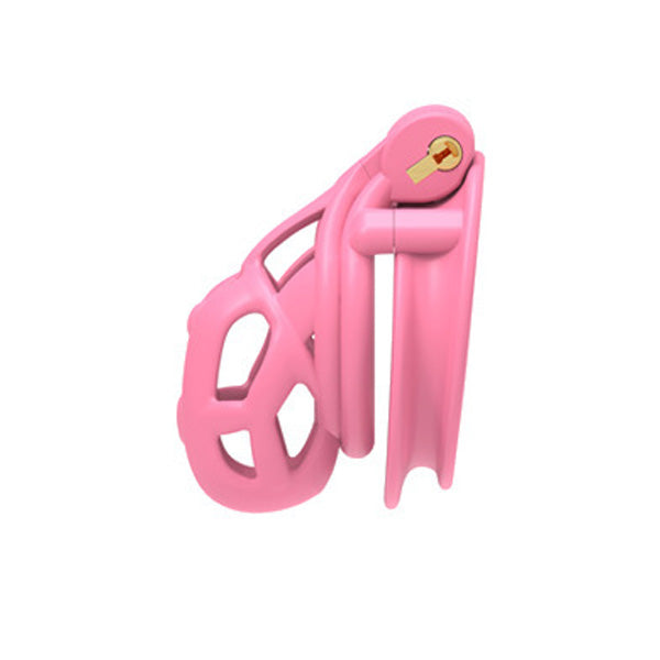 Pink chastity cage cobra 6.0 tight lock on a white background side view