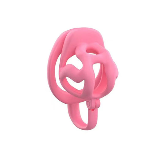Chastity cage d12 pink long with a unique design on a white background