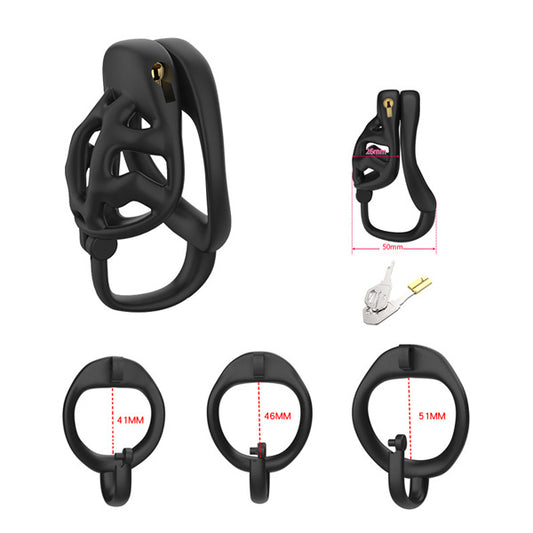 Chastity Cage D12 SoulCatch - Short with measurements on a white background