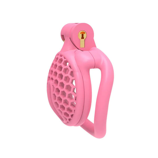 Cobra V8 Chastity Cage with honeycomb design on a white background
