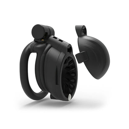 A black Wolfang Chastity Cage with teeth bracelet, made from durable nylon resin, designed for bondage play.