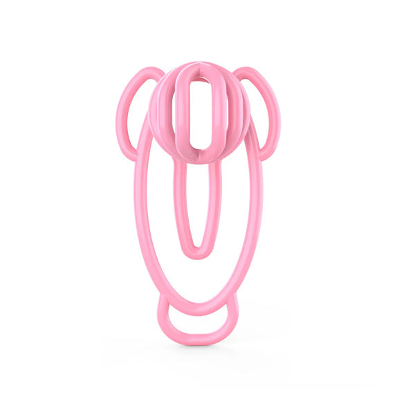 Pink fufuclip chastity lock on a white background