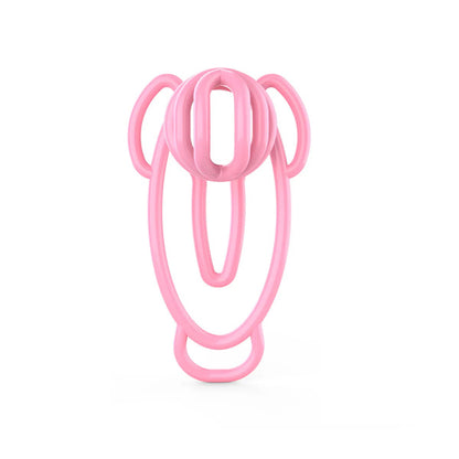 Pink fufuclip chastity lock on a white background