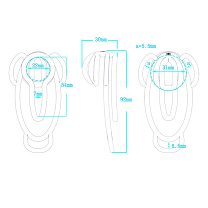 Measurement chart of a fufu clip with dimensions labeled on a white background